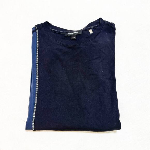 Karl Lagerfeld Men Navy Blue Shirt Assymetrical Design Pockets Size Small EUC - Picture 5 of 5